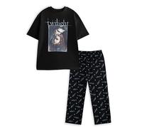 Vanilla Underground Twilight Ensemble Pyjama Noir à Manches Courtes et Jambes Longues pour Femme, inspiré et Edward Bella | Vêtements de Nuit avec Logo du Film Classique pour se détendre