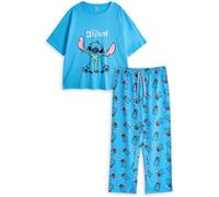 Disney Lilo & Stitch Ensemble Pyjama Femme | Haut à Manches Courtes et Bas de Pyjama à Manches Longues Stitch Graphic pour Adultes en Bleu | Vêtements de Nuit imprimés pour Dames