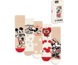 Vanilla Underground Vanilla Underground Brown Disney Womens Beige Minnie Mouse & Mickey Mouse Calf Socks Set of 5