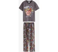 Vanilla Underground Vanilla Underground Grey Stranger Things Hellfire Club 100% Cotton Short Sleeve Long Leg Pyjamas Set