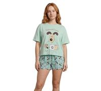 Vanilla Underground Wallace & Gromit Ensemble Pyjama Vert Menthe pour Femme | T-Shirt à Manches Courtes et Short | Vêtement de Nuit en Coton imprimé Gromit | Produits dérivés