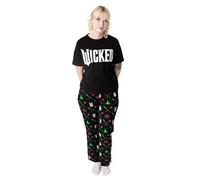 Vanilla Underground Wicked Ensemble Pyjama Femme | Haut à Manches Courtes avec Logo Wicked pour Adultes et Bas de Pyjama à Jambe Longue (Noir) | Chapeau Pointu de sorcières pour Dames