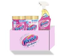 Vanish Pack détachant et multi-action : Détachant Textile & Raviveur de Blancheur - Poudre 940g + Détachant Textile et Anti-décoloration - Poudre 940g + Détachant Textile Puissant Avant Lavage - 500mL