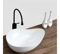 Vanité compacte en céramique au-dessus du comptoir - Comprend un kit d'installation de robinet blanc en 4 pièces, gain de place pour petites salles de bains/vanités