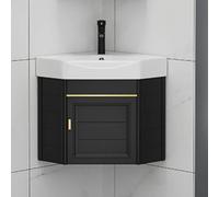 Vanité d'armoire d'angle de salle de bain moderne, petit évier mural, lavabo de salle de bain en céramique, for Patio de cuisine à domicile(Schwarz,38x38x42cm)