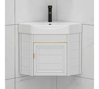 Vanité d'armoire d'angle de salle de bain moderne, petit évier mural, lavabo de salle de bain en céramique, for Patio de cuisine à domicile(White,38x38x42cm)