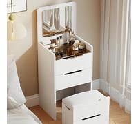 Vanité De Maquillage Compact Avec Flip Mirror Led Lights, 3 Couleurs Dimmable Dressing Table Set Avec Rangement Ottoman, Bureau De Maquillage Économisant De L'espace Pour Petite Chambre Et Appartement