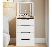 Vanité De Maquillage Compact Avec Flip Mirror Led Lights, 3 Couleurs Dimmable Dressing Table Set Avec Rangement Ottoman, Bureau De Maquillage Économisant De L'espace Pour Petite Chambre Et Appartement