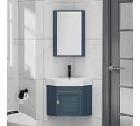 Vanité De Salle De Bain D’Angle avec évier Et Armoire De Miroir, Combo Lavabo De Salle De Bain Mural Moderne avec Robinet Et Drain, pour La Cuisine à La Maison Petit Espace, Black, 38cm/15in