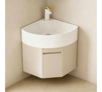 Vanité de Salle de Bain d'Angle Aluminium Nid d'Abeille, Évier Triangulaire Céramique Profond à Montage Mural, Armoire Crème d'Angle pour Petit Espace(42cm/16.5in)