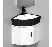 Vanité de salle de bain d'angle avec évier pour petit espace, ensemble de meuble-lavabo mural avec lavabo en céramique, robinet chromé et drain pop-up en forme de U (couleur : blanc - 38 x 38 cm)