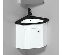 Vanité de salle de bain d'angle avec évier pour petit espace, ensemble de meuble-lavabo mural avec lavabo en céramique, robinet chromé et drain pop-up en forme de U (couleur : blanc - 38 x 38 cm)