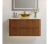Vanité de salle de bain de 91,4 cm avec évier, vanité flottante avec | Armoire de salle de bain flottante moderne avec 2 grands tiroirs, meuble de salle de bain mural pour petite salle de bain