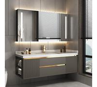 Vanité de salle de bain flottante avec évier, armoire de rangement et miroir LED intelligent pour décoration d'intérieur moderne