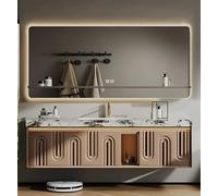 Vanité de salle de bain flottante avec miroir antibuée intelligent, comptoir en marbre et éclairage de capteur pour rangement de salle de bain moderne