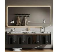 Vanité de salle de bain flottante avec miroir antibuée intelligent, comptoir en marbre et éclairage de capteur pour rangement de salle de bain moderne