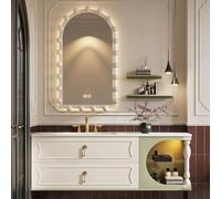 Vanité flottante de salle de bain avec évier, armoire murale, construction en bois massif, miroir de désembuage intelligent à LED