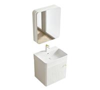 Vanité Mural Moderne à Bords Incurvés avec Évier Céramique Intégré, Armoire Étroite de Salle de Bain avec Rangement for Petits Espaces
