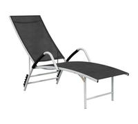 Vanitopaz Chaise longue en textilène et aluminium - Noir - Réglable - Pliable - Ergonomique - Résistant aux intempéries - Pour jardin, terrasse, balcon - Avec roulettes et dossier - Longue durée de