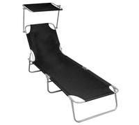 Vanitopaz Chaise longue pliante avec auvent en aluminium, dossier réglable, chaise longue de jardin résistante aux intempéries, pliable et légère, idéale pour balcon, terrasse, plage et extérieur