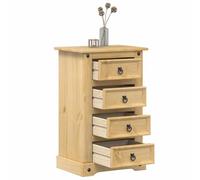 Vanitopaz Corona Table de chevet en pin massif 53 x 39 x 84 cm avec 4 tiroirs et poignées en métal, table d'appoint pour chambre à coucher, salon, peu encombrant, avec espace de rangement et montage