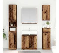 Vanitopaz Ensemble d'armoire de salle de bain en bois vieilli avec meuble sous lavabo, armoire miroir, étagère, 4 portes à charnières, 3 étagères encastrées, espace de rangement pour meubles de salle