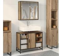 Vanitopaz Ensemble de meubles de salle de bain en chêne Artisan avec meuble sous lavabo et armoire miroir 80 x 33 x 60 cm Montage mural Espace de rangement Meuble de salle de bain Garniture de