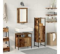 Vanitopaz Ensemble de meubles de salle de bain marron 3 pièces avec meuble sous lavabo, armoire à miroir, armoire haute 33 x 33 x 120,5 cm, espace de rangement, montage mural, meubles de salle de bain