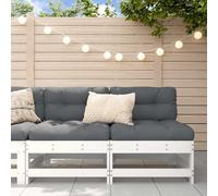 Vanitopaz Lot de 2 canapés centraux avec coussins - En pin massif - Blanc - 62 x 62 x 70,5 cm - Modulaires extensibles - Résistant aux intempéries - Pour jardin, terrasse, balcon, salon confortable