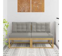Vanitopaz Lot de 2 canapés centraux d'extérieur en bois d'acacia massif avec coussin, meubles de salon blancs résistants aux intempéries, canapé de jardin modulaire avec coussin d'assise, idéal pour