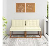 Vanitopaz Lot de 2 canapés centraux d'extérieur en bois d'acacia massif avec textilène résistant aux intempéries, modulable, avec coussin d'assise et dossier confortables, idéal pour terrasse