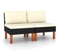 Vanitopaz Lot de 2 canapés centraux en rotin synthétique avec pieds en bois massif d'eucalyptus, canapé de jardin modulaire extensible avec coussins pour terrasse, balcon, extérieur, salon