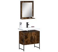 Vanitopaz Lot de 2 meubles de salle de bain en bois de chêne fumé avec meuble sous lavabo et étagère miroir, meubles de salle de bain pour rangement et ordre, montage mural, armoire de salle de bain