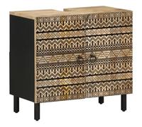Vanitopaz Meuble de lavabo noir en bois de manguier massif 62 x 33 x 58 cm avec beaucoup d'espace de rangement et pieds en fer stables pour meubles de salle de bain et ensemble de meubles de salle de