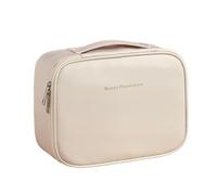 Vanity Case Trousse de Maquillage de Voyage imperméable en Cuir PU, Trousse de Toilette Portable, Pochette Ouverte et Plate avec poignée et séparateur personnalisée(Wit)