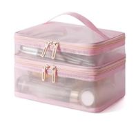 Vanity Case Trousse de Maquillage Double Couche, Grande capacité, avec poignée, Pochette cosmétique, Organisateur de Voyage Portable, Sac de Rangement personnalisée(Roze)