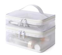 Vanity Case Trousse de Maquillage Double Couche, Grande capacité, avec poignée, Pochette cosmétique, Organisateur de Voyage Portable, Sac de Rangement personnalisée(Wit)