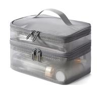 Vanity Case Trousse de Maquillage Double Couche, Grande capacité, avec poignée, Pochette cosmétique, Organisateur de Voyage Portable, Sac de Rangement personnalisée(Grey)