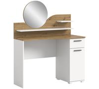 Vanity console avec miroir 1 tiroir 1 porte 2 étagères blanc.