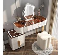 Vanity de maquillage sans fil avec haut-parleur Bluetooth, grand miroir LED et tabouret de chevet réglable - Coiffeuse élégante de 100 cm pour vous