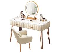 Vanity Desk avec Miroir Lumineux - Vanity Table de Maquillage avec 3 Options de lumière réglable - Vanity avec Grands tiroirs et Tabouret - Vanity Set for Girls Women Gifts