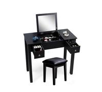 Vanity Ensemble Coiffeuse avec Miroir Pliant et Tabouret Rembourré Ensemble Coiffeuse Commode 2 Tiroirs Petite Coiffeuse (Color : White A)