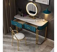 Vanity Ensemble de 2 tiroirs, coiffeuse avec grand miroir et tabouret rembourré, idéal pour les petits appartements (couleur : bleu, taille : 120 x 40 x 75 cm) (bleu 100 x 45 x 75 cm)