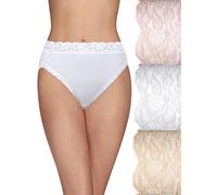 Vanity Fair Culotte Flatteuse en Dentelle pour Femme 13281, Hi Cut - Lot de 3 - Quartz/Blanc/Rayures Nude, 7