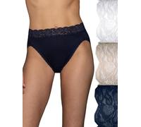 Vanity Fair Women's Flattering Lace Panties, Hi Cut-3 Pack-White/Beige/Navy Stripe, 7
