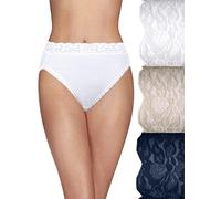 Vanity Fair Women's Flattering Lace Panties, Hi Cut-3 Pack-White/Beige/Navy Stripe, 7