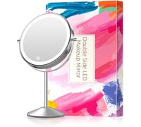 Vanity Mirror With Led Lights, 8 Inch Rechargeable, Double Sided 10x Magnification, 3 Colors Illumination, Dimmable, Cosmetic Mirror With Touch Control, 360° Rotation