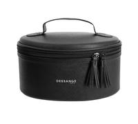 DESSANGE - Vanity Ovale - Noir - Simili-Cuir - 9 Compartiments de Rangement Intérieur - Miroir Intégrer - Trousse de Voyage - Trousse de Beauté