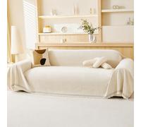 VANJOROY Couverture 100 % chenille naturelle pour canapé 2 ou 3 places - Couvre-lit extra large pour canapés - Housse de canapé douce naturelle pour fauteuil, canapé et lit - Beige crème, 180 x 300 cm