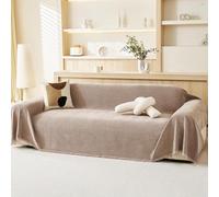 VANJOROY Couverture 100 % chenille naturelle pour canapé de 2, 3, 4 places - Jeté extra large pour canapés, jeté doux naturel de luxe pour chaise, canapé et lit, kaki café, 180 x 300 cm